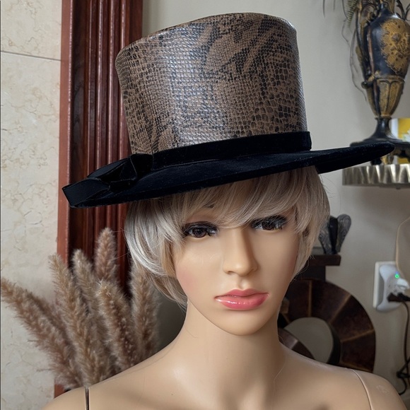 Vintage Rafield Steampunk Topper Hat Black Velvet Snakeskin Victorian Top Hat main image 9
